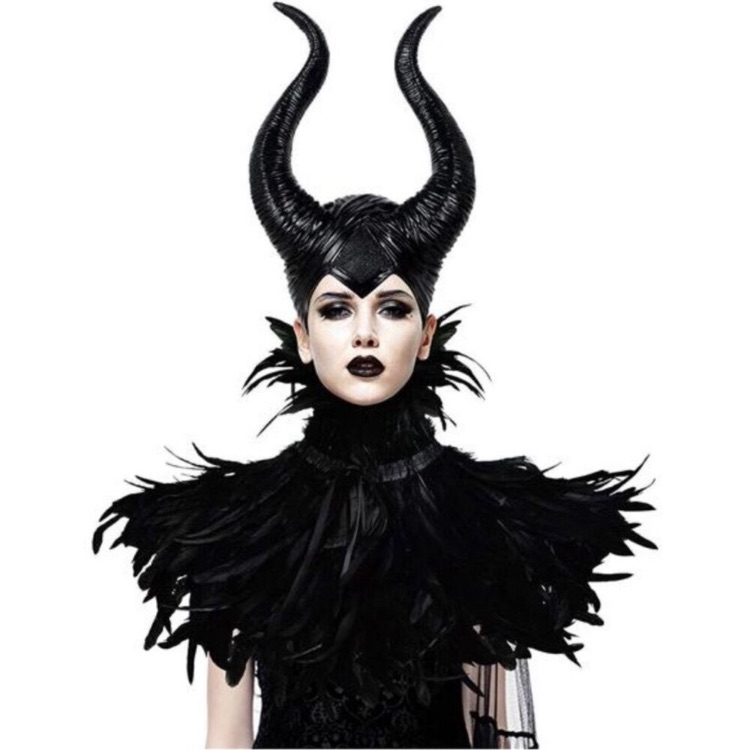 Evil Queen Horns Headpiece  Black Cape Shawl Costume Accessories